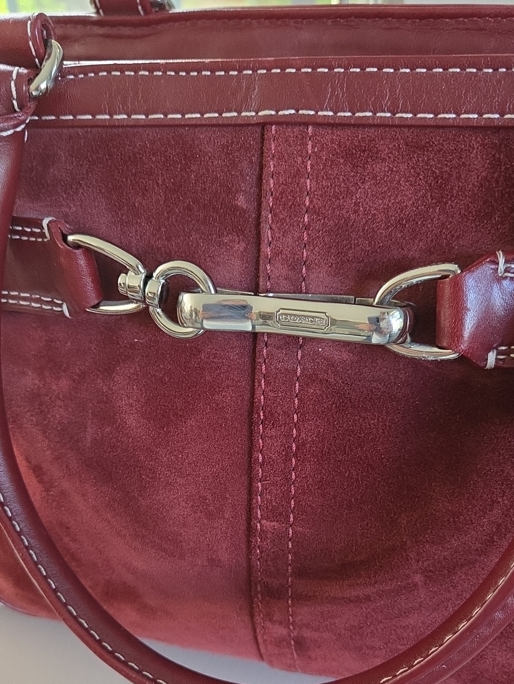 COACH 2007 Burgundy Suede Hamptons Satchel Crossbody Bag w/Wristlet - Picture 11 of 16